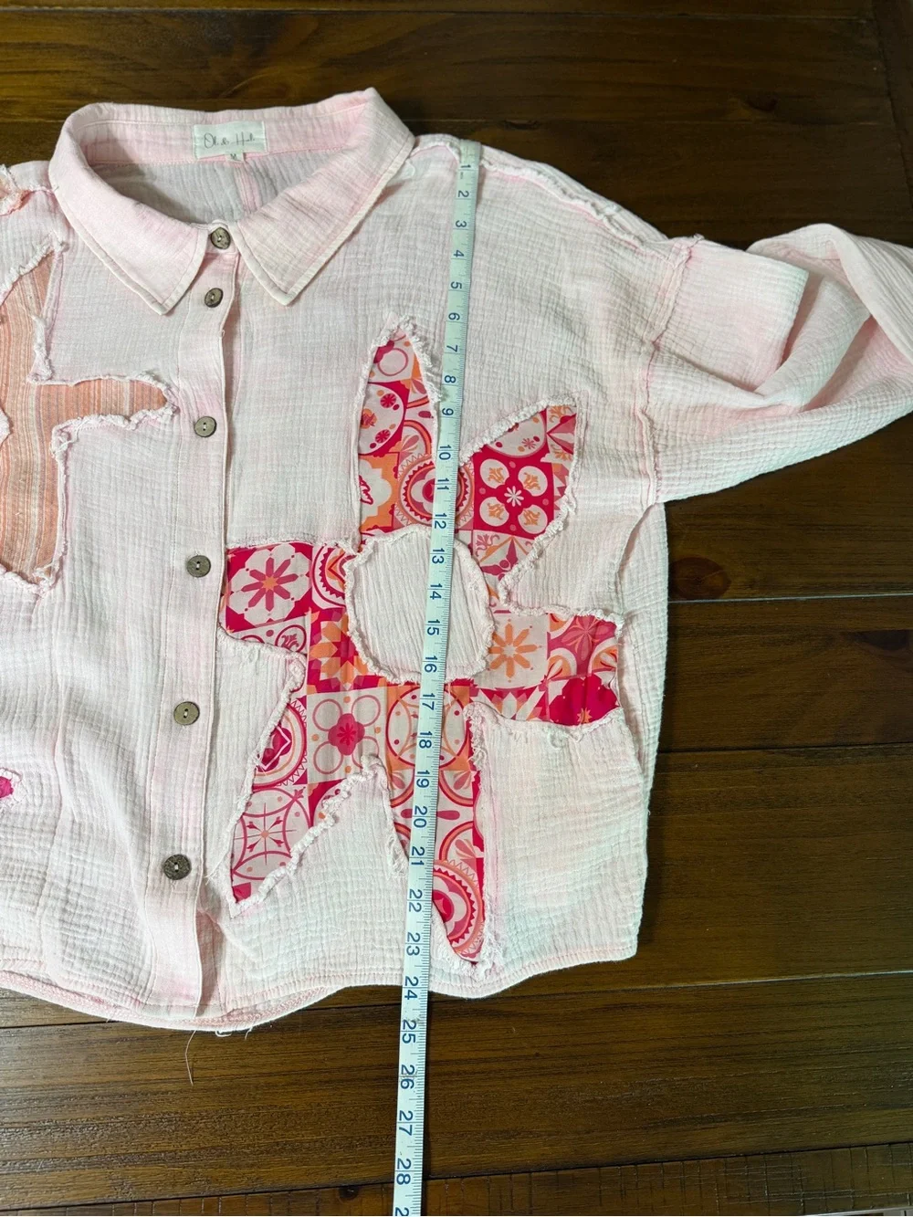 Oli & Hali Light Pink Patchwork Star Button-Up Top - Picture 5 of 7